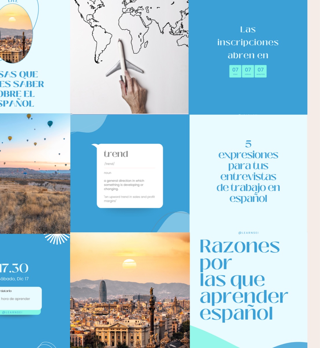 On-brand Instagram templates created for Learnsei English and Spanish Academy
